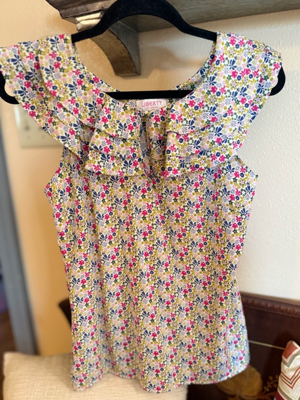 Liberty of London Cream Floral Ruffle Sleeveless Blouse - Picture 3 of 9